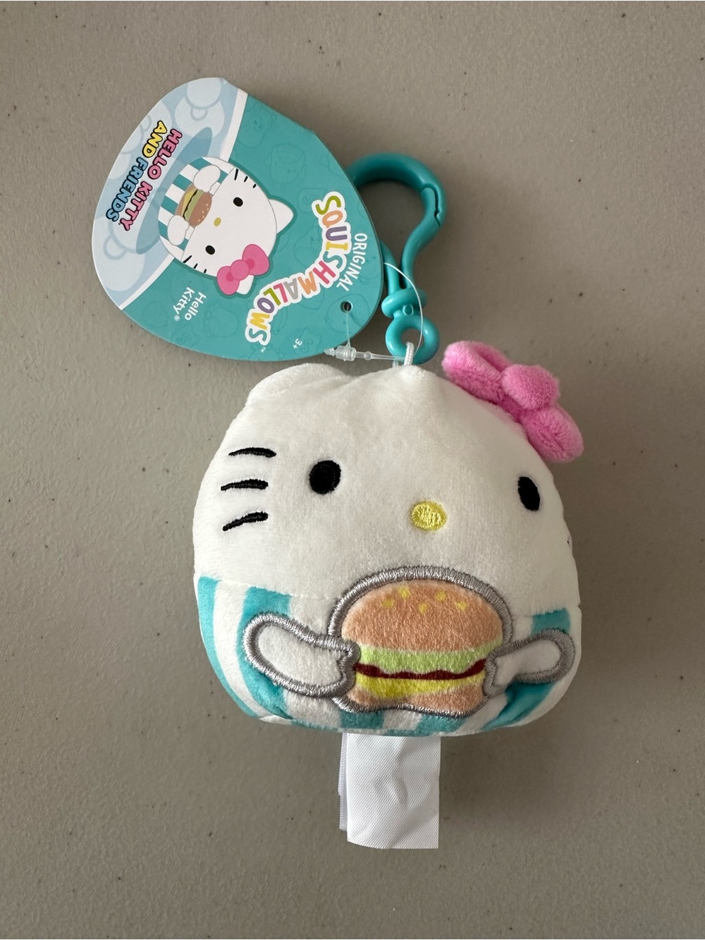 Squishmallows Sanrio Food Truck Hello Kitty W Burger Clip-Ons 3.5” NWT Clip
